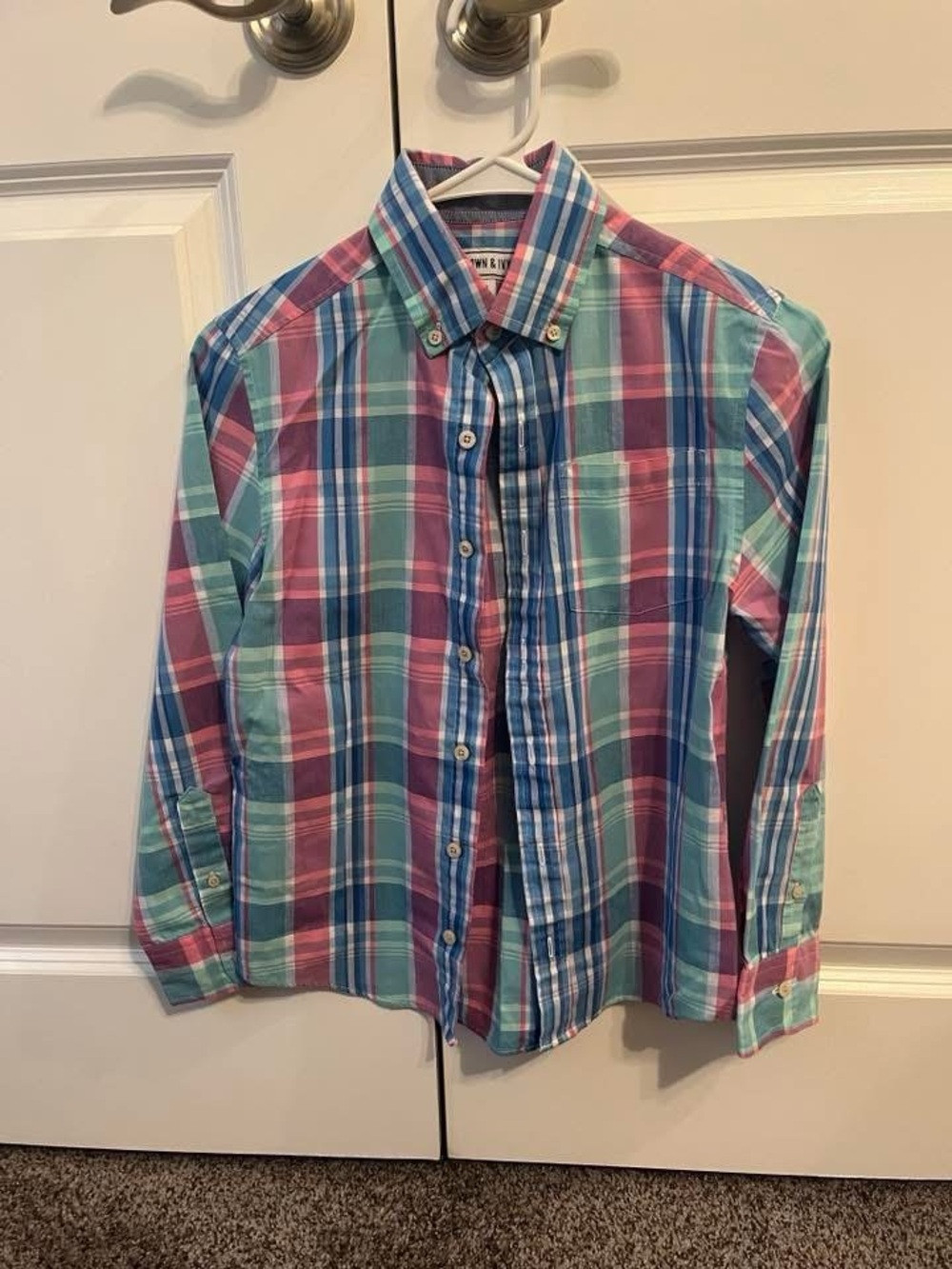 crown & ivy Plaid Button-Down Shirt in Blue, Pink & Mint